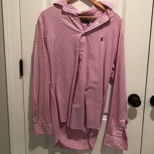 Polo shirt button up longsleeve red/white shirt